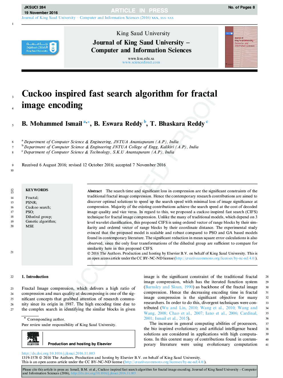 Cuckoo inspired fast search algorithm for fractal image encoding