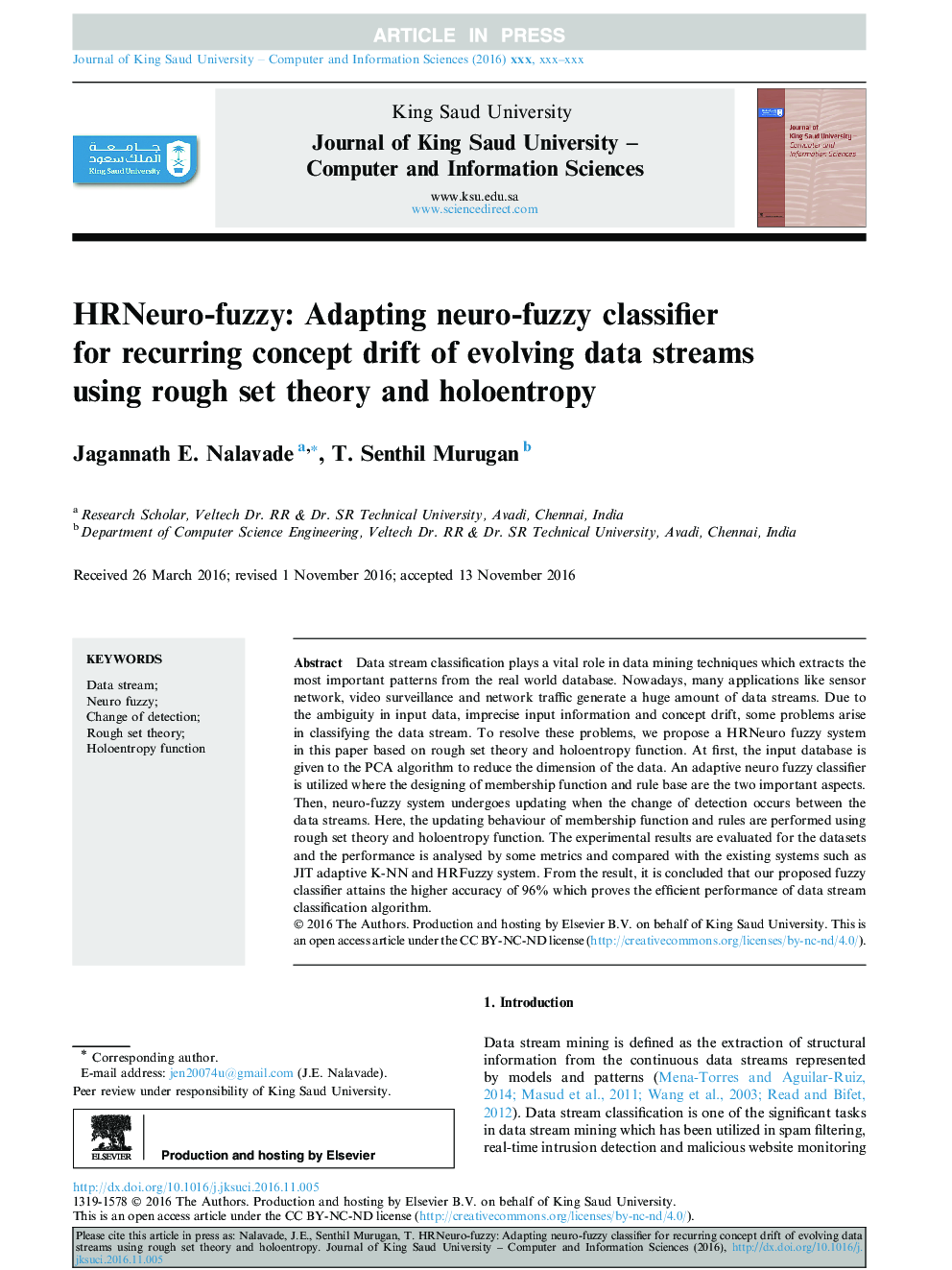 HRNeuro-fuzzy: Adapting neuro-fuzzy classifier for recurring concept drift of evolving data streams using rough set theory and holoentropy