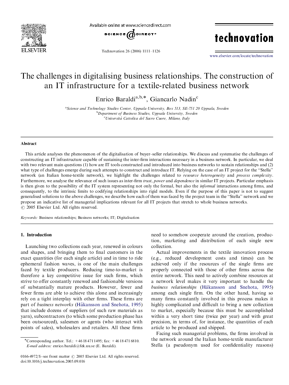 The challenges in digitalising business relationships. The construction of an IT infrastructure for a textile-related business network