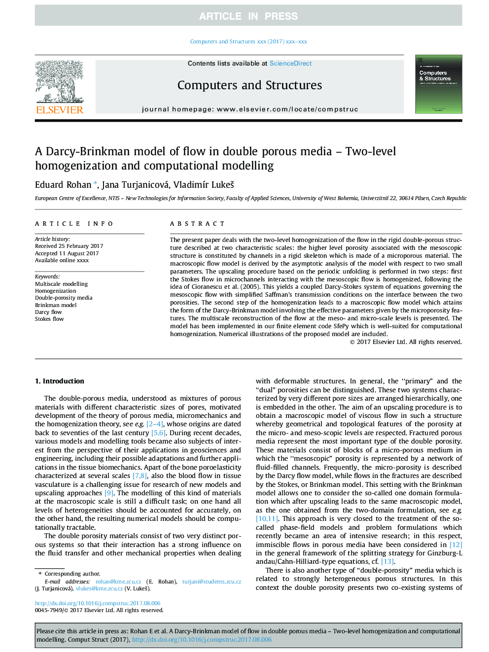 A Darcy-Brinkman model of flow in double porous media - Two-level homogenization and computational modelling