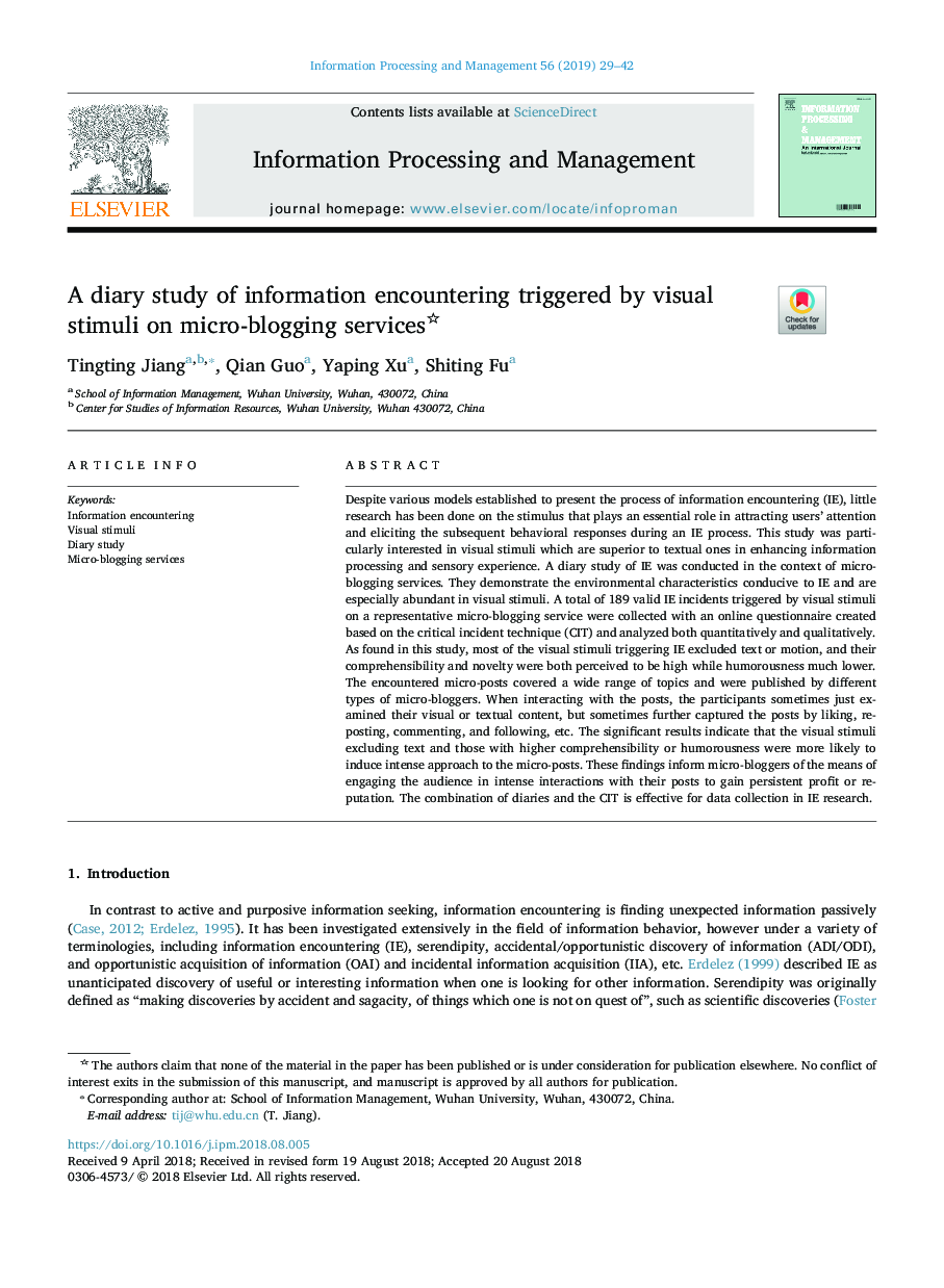 A diary study of information encountering triggered by visual stimuli on micro-blogging services