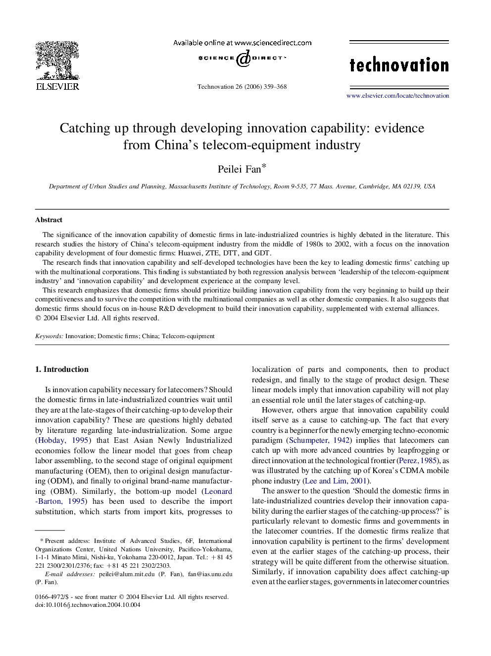 Catching up through developing innovation capability: evidence from China's telecom-equipment industry