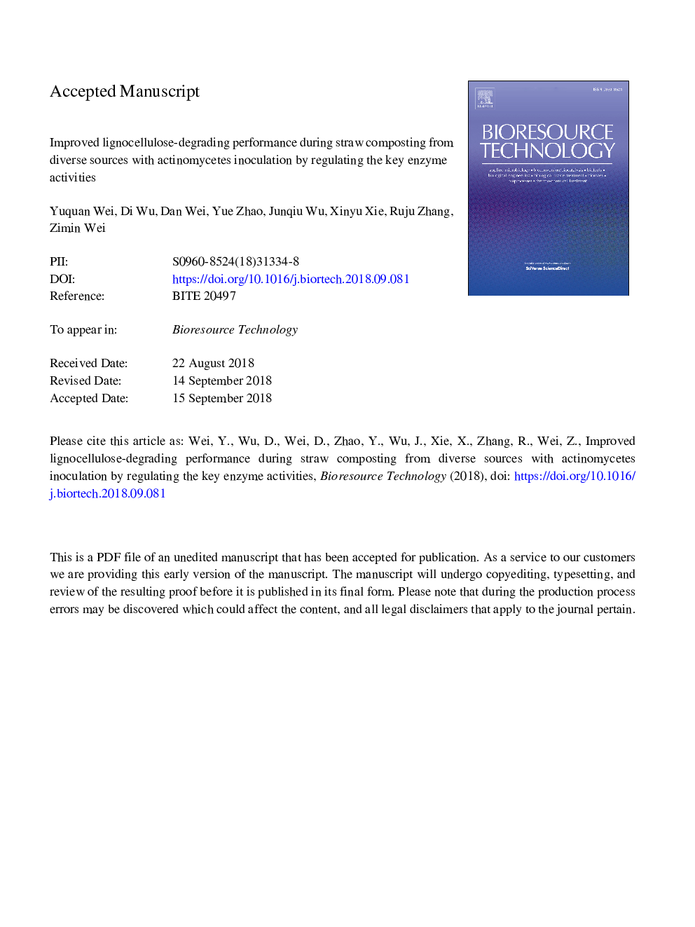 Improved lignocellulose-degrading performance during straw composting from diverse sources with actinomycetes inoculation by regulating the key enzyme activities