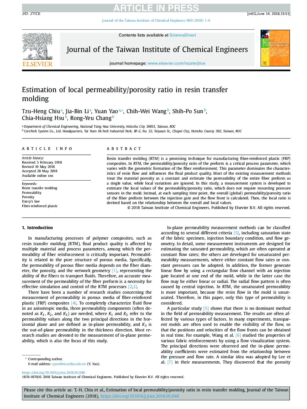 Estimation of local permeability/porosity ratio in resin transfer molding