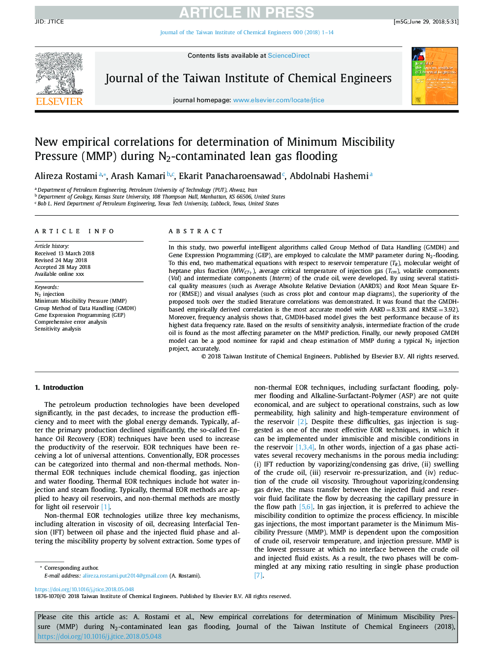 New empirical correlations for determination of Minimum Miscibility Pressure (MMP) during N2-contaminated lean gas flooding