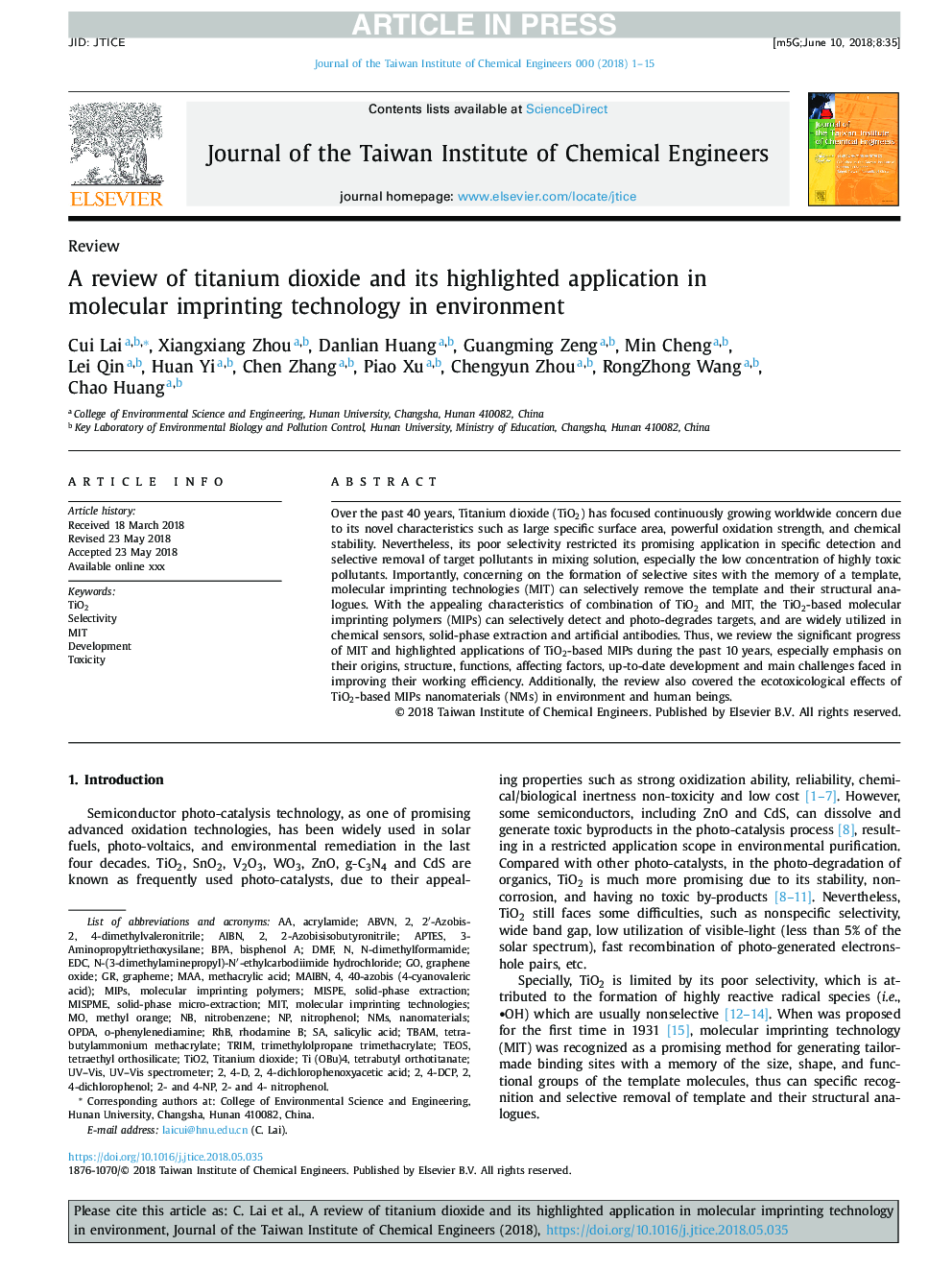 A review of titanium dioxide and its highlighted application in molecular imprinting technology in environment