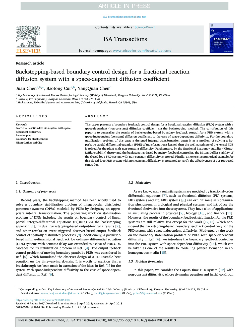 Backstepping-based boundary control design for a fractional reaction diffusion system with a space-dependent diffusion coefficient