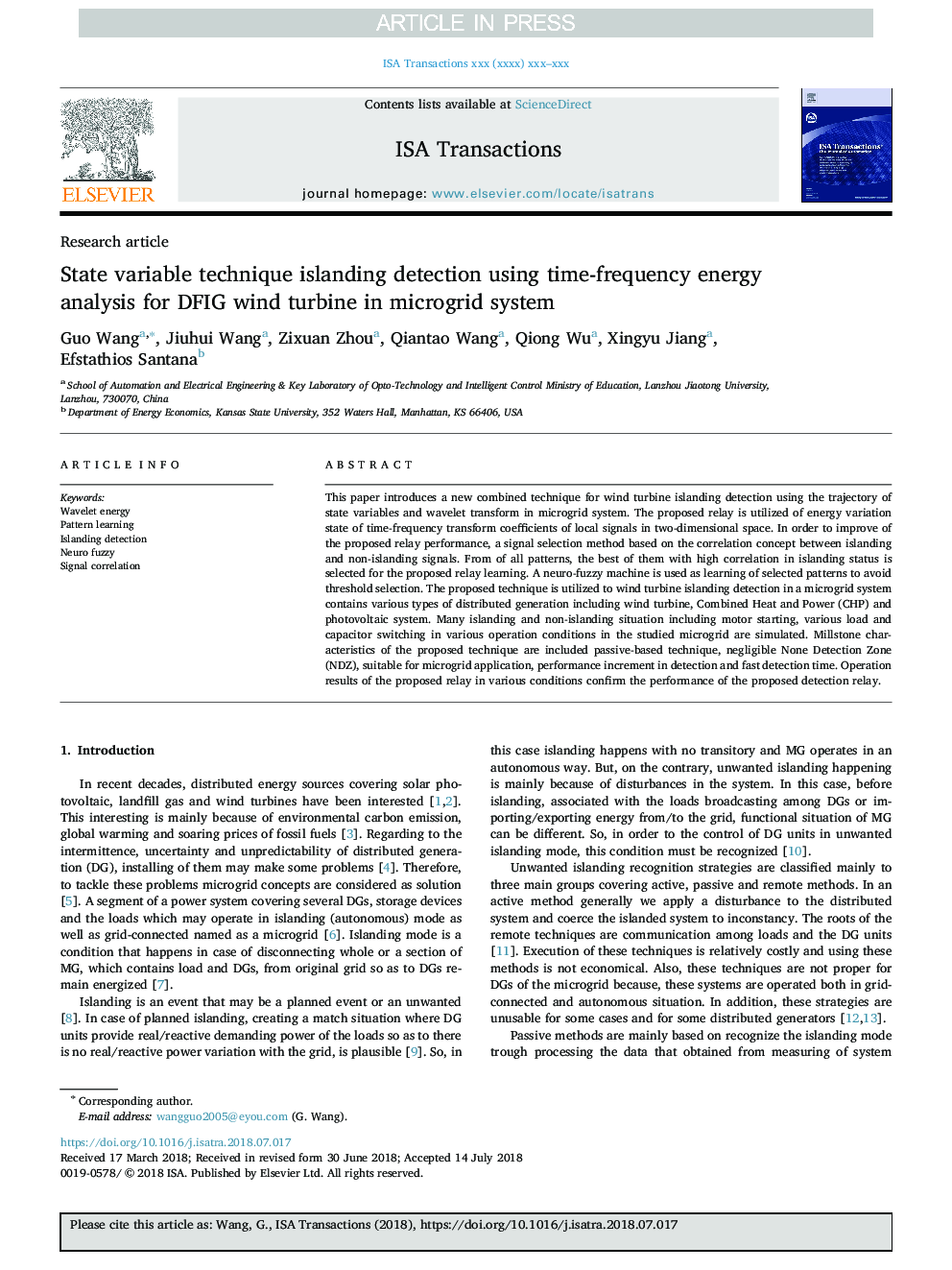 State variable technique islanding detection using time-frequency energy analysis for DFIG wind turbine in microgrid system