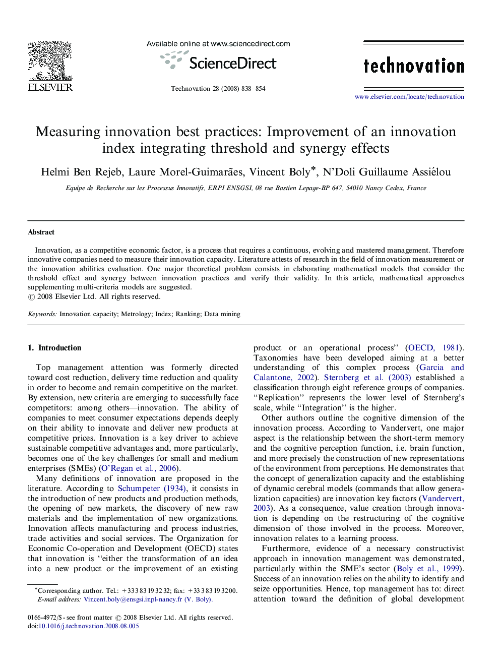 Measuring innovation best practices: Improvement of an innovation index integrating threshold and synergy effects