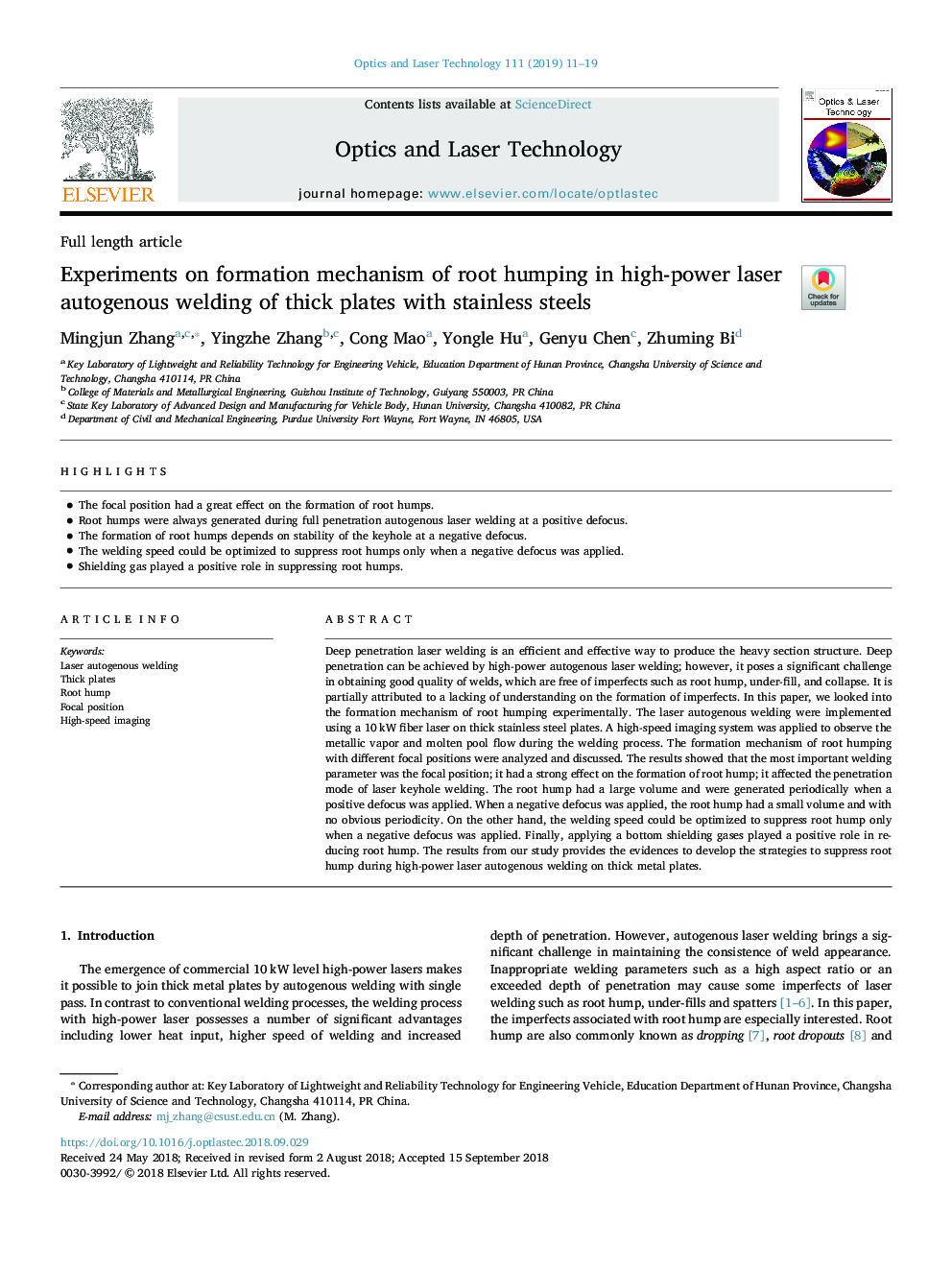 Experiments on formation mechanism of root humping in high-power laser autogenous welding of thick plates with stainless steels