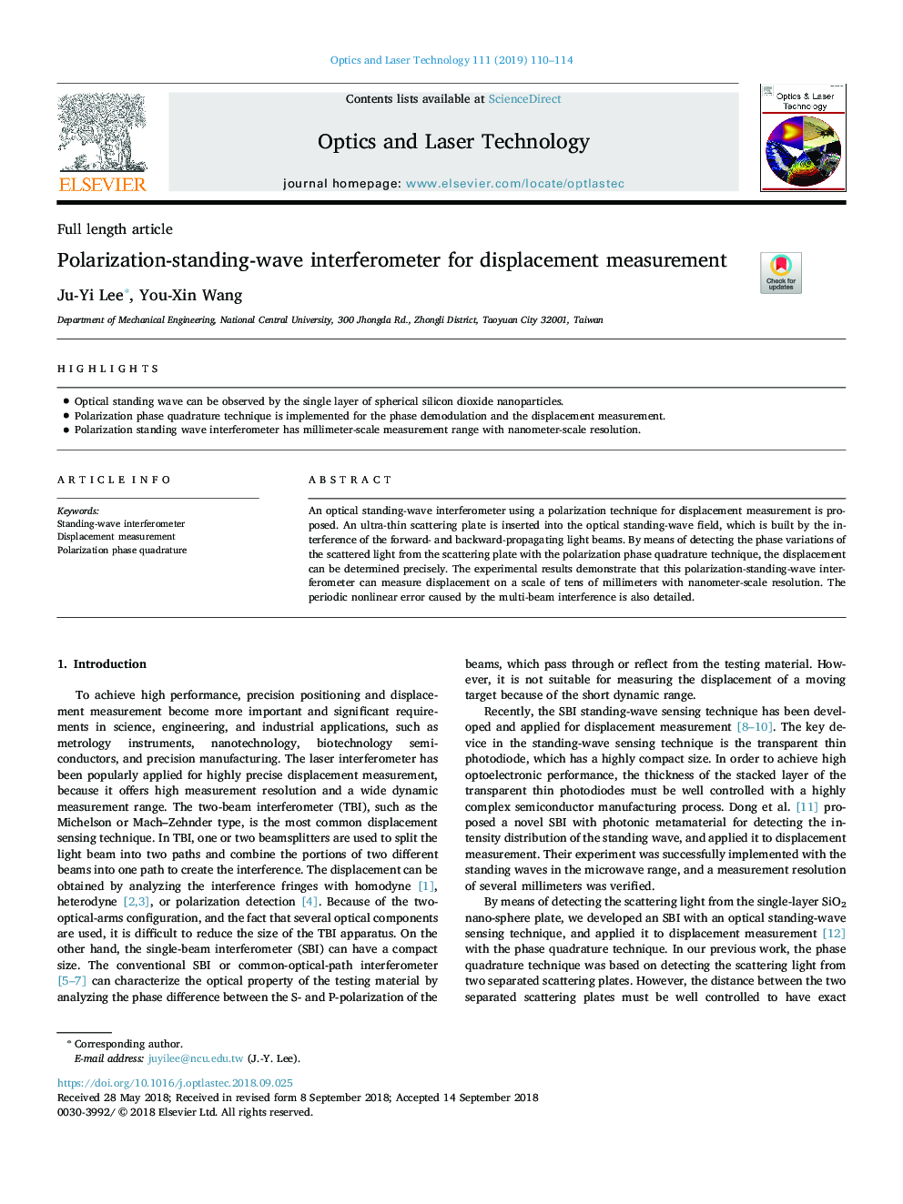 Polarization-standing-wave interferometer for displacement measurement