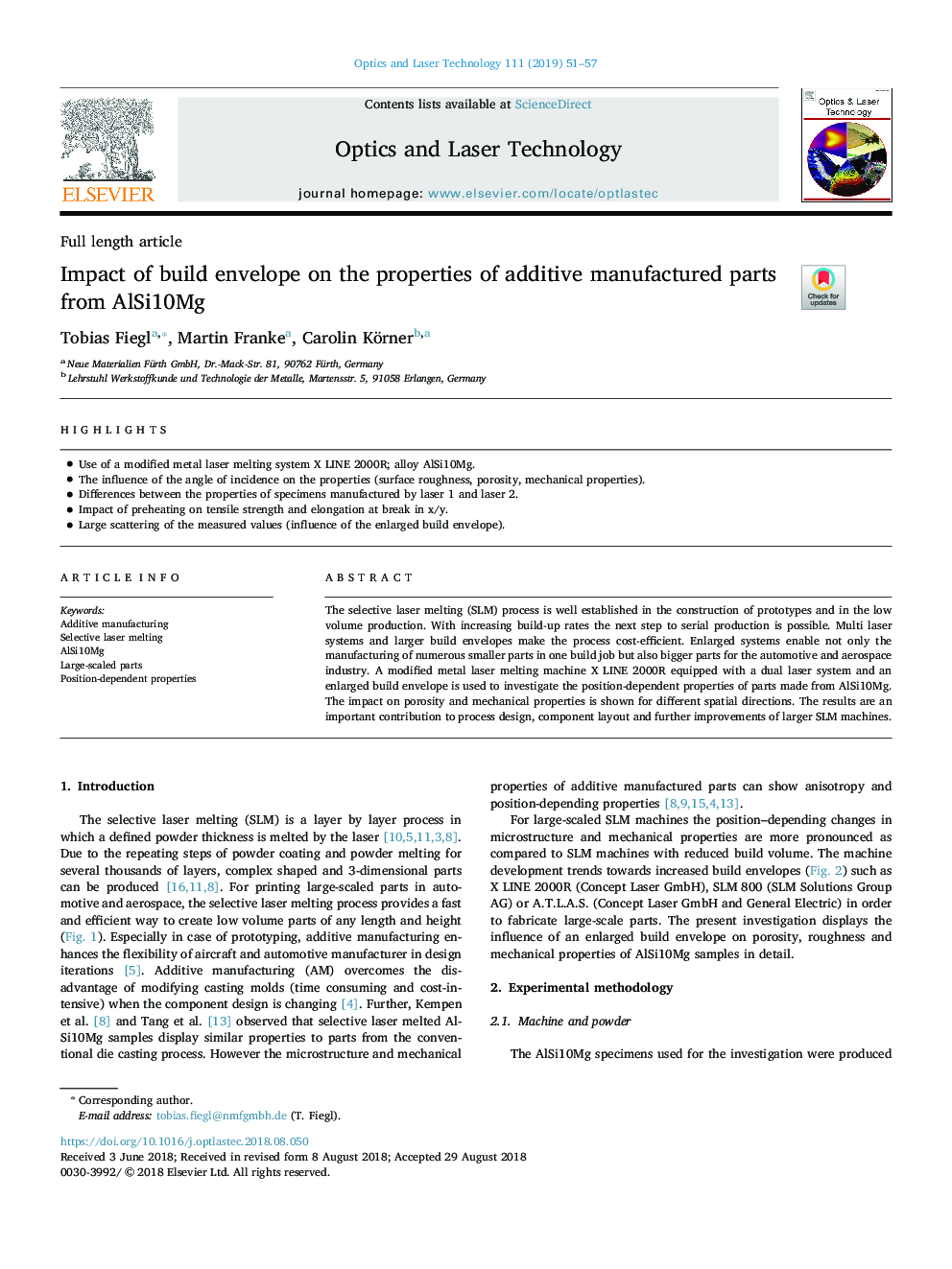 Impact of build envelope on the properties of additive manufactured parts from AlSi10Mg