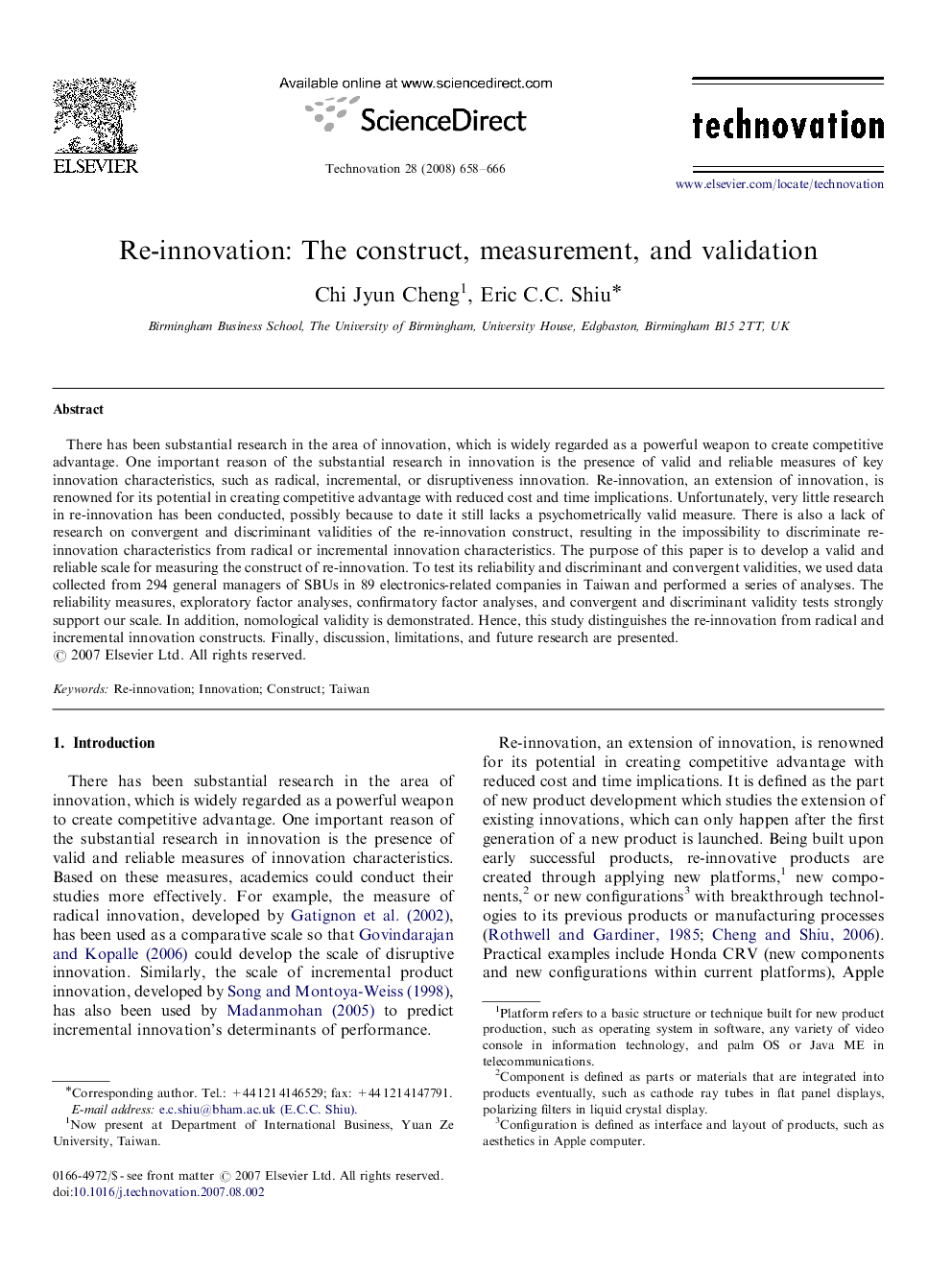 Re-innovation: The construct, measurement, and validation