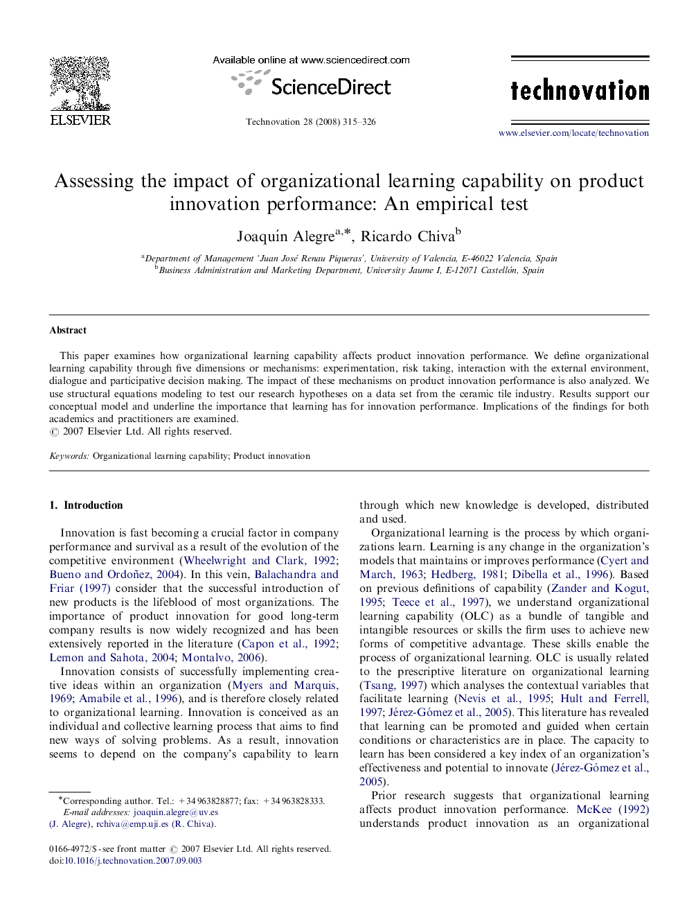 Assessing the impact of organizational learning capability on product innovation performance: An empirical test