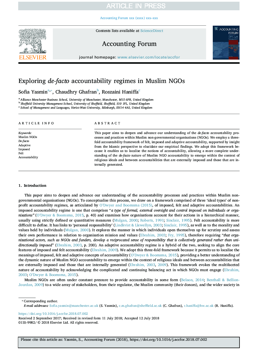 Exploring de-facto accountability regimes in Muslim NGOs