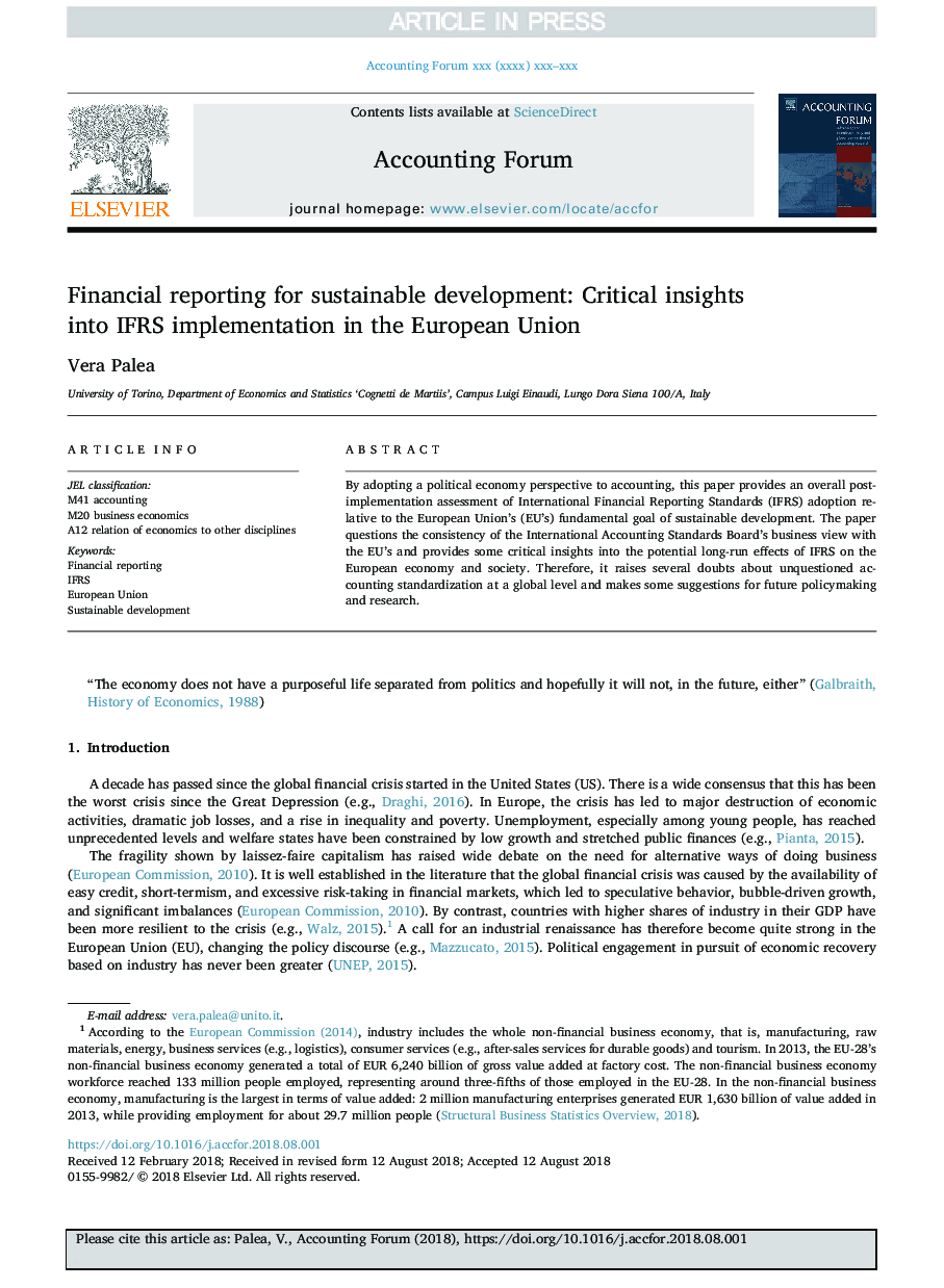 Financial reporting for sustainable development: Critical insights into IFRS implementation in the European Union