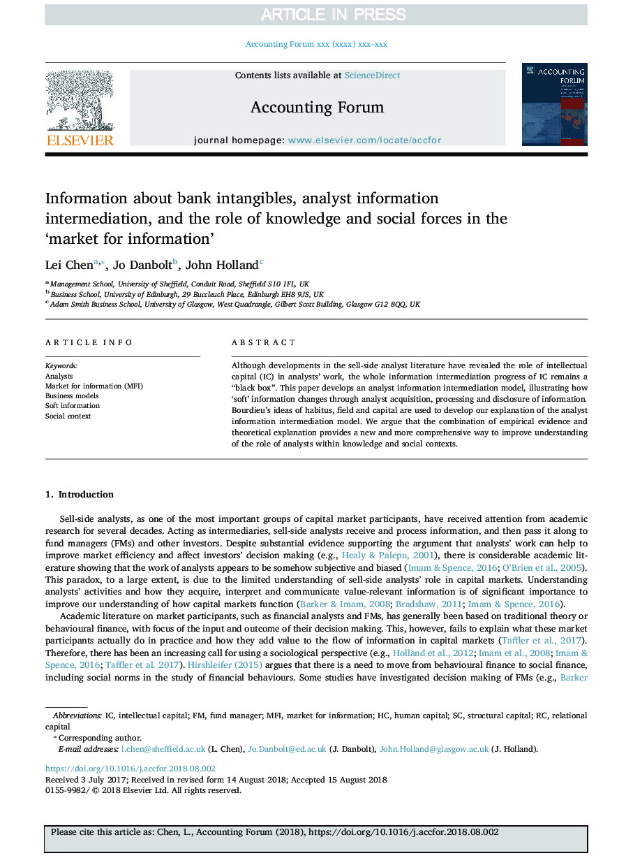 Information about bank intangibles, analyst information intermediation, and the role of knowledge and social forces in the 'market for information'