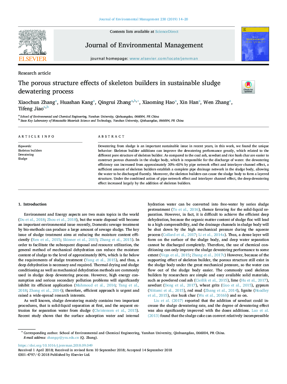 The porous structure effects of skeleton builders in sustainable sludge dewatering process