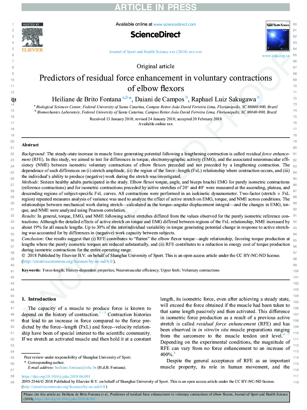 Predictors of residual force enhancement in voluntary contractions of elbow flexors