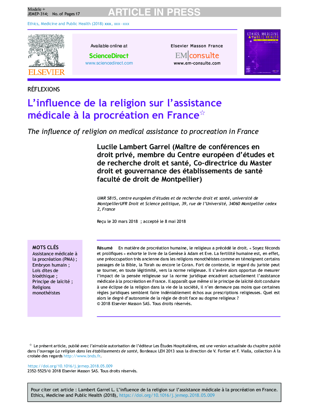 L'influence de la religion sur l'assistance médicale Ã  la procréation en France