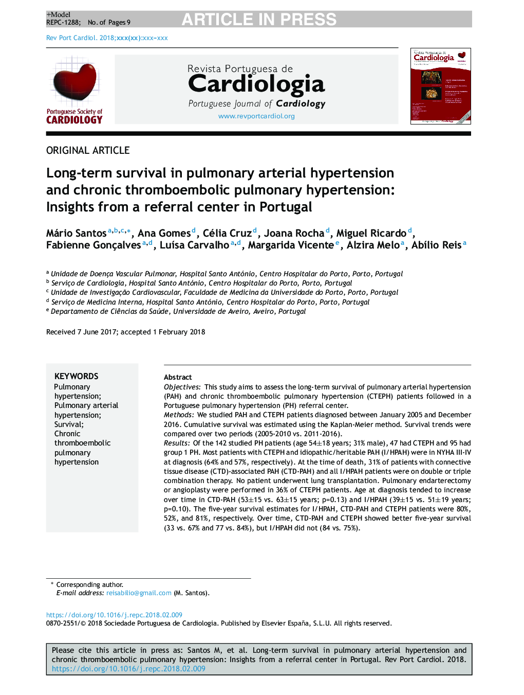 Long-term survival in pulmonary arterial hypertension and chronic thromboembolic pulmonary hypertension: Insights from a referral center in Portugal