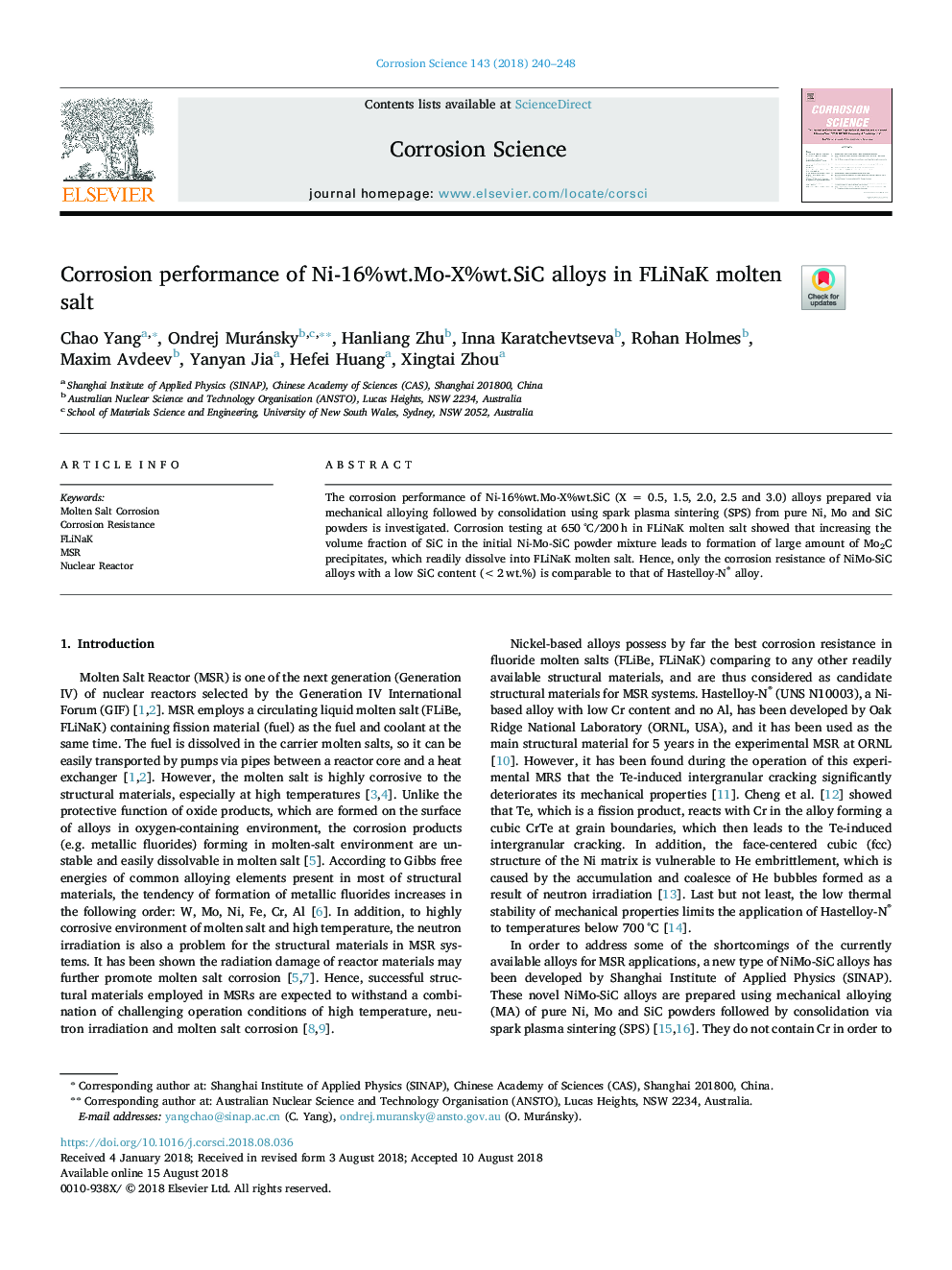 Corrosion performance of Ni-16%wt.Mo-X%wt.SiC alloys in FLiNaK molten salt