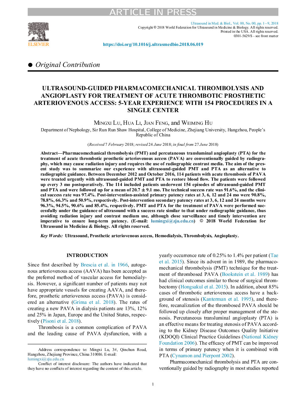 ترومبولزیسم و ​​آنژیوپلاستی برای درمان آترواسکلروز پروستات حاد ترومبوز وریدی با سونوگرافی: تجربه 5 ساله با 154 روش در یک مرکز تک