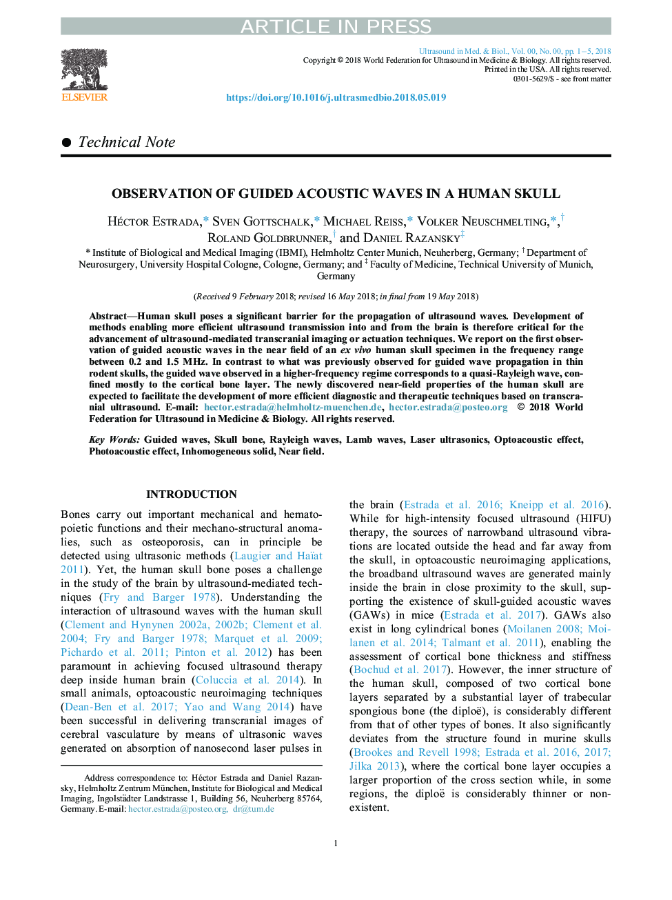 Observation of Guided Acoustic Waves in a Human Skull