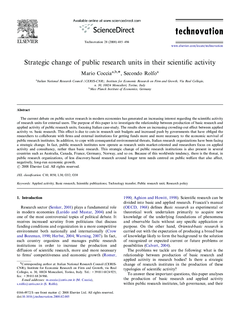 Strategic change of public research units in their scientific activity