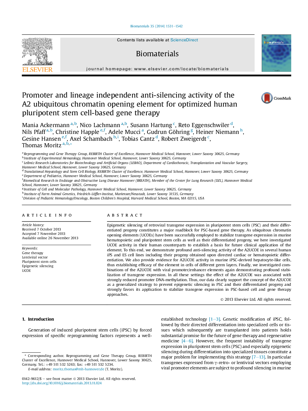 Promoter and lineage independent anti-silencing activity of the A2 ubiquitous chromatin opening element for optimized human pluripotent stem cell-based gene therapy