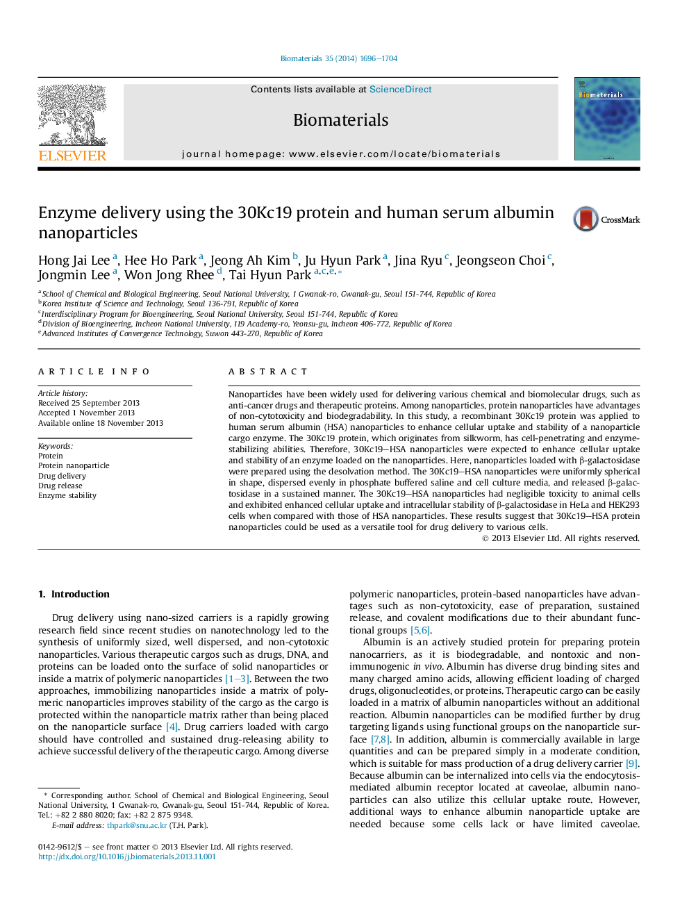 Enzyme delivery using the 30Kc19 protein and human serum albumin nanoparticles