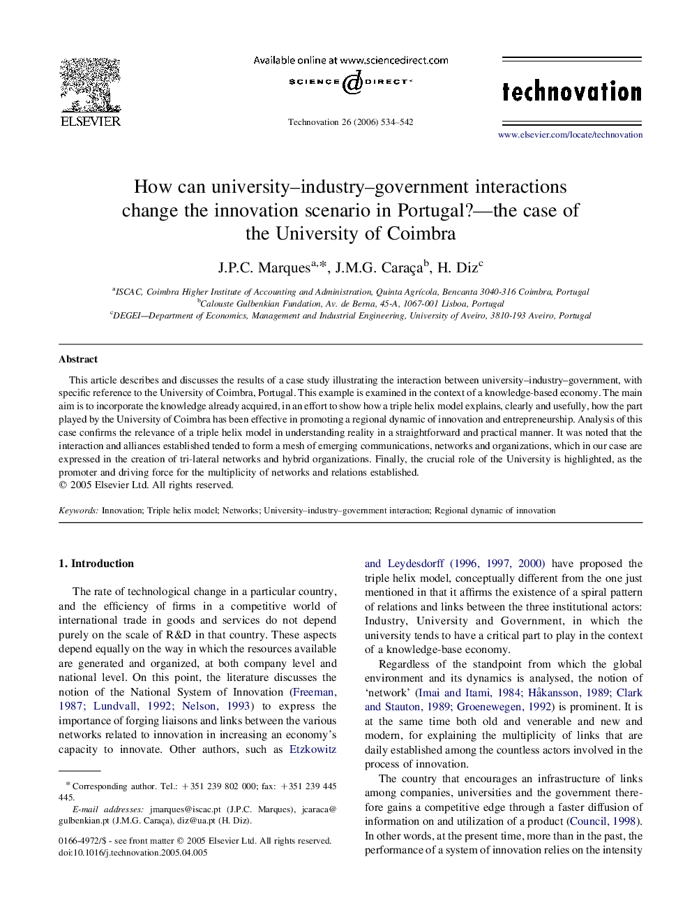 How can university–industry–government interactions change the innovation scenario in Portugal?—the case of the University of Coimbra