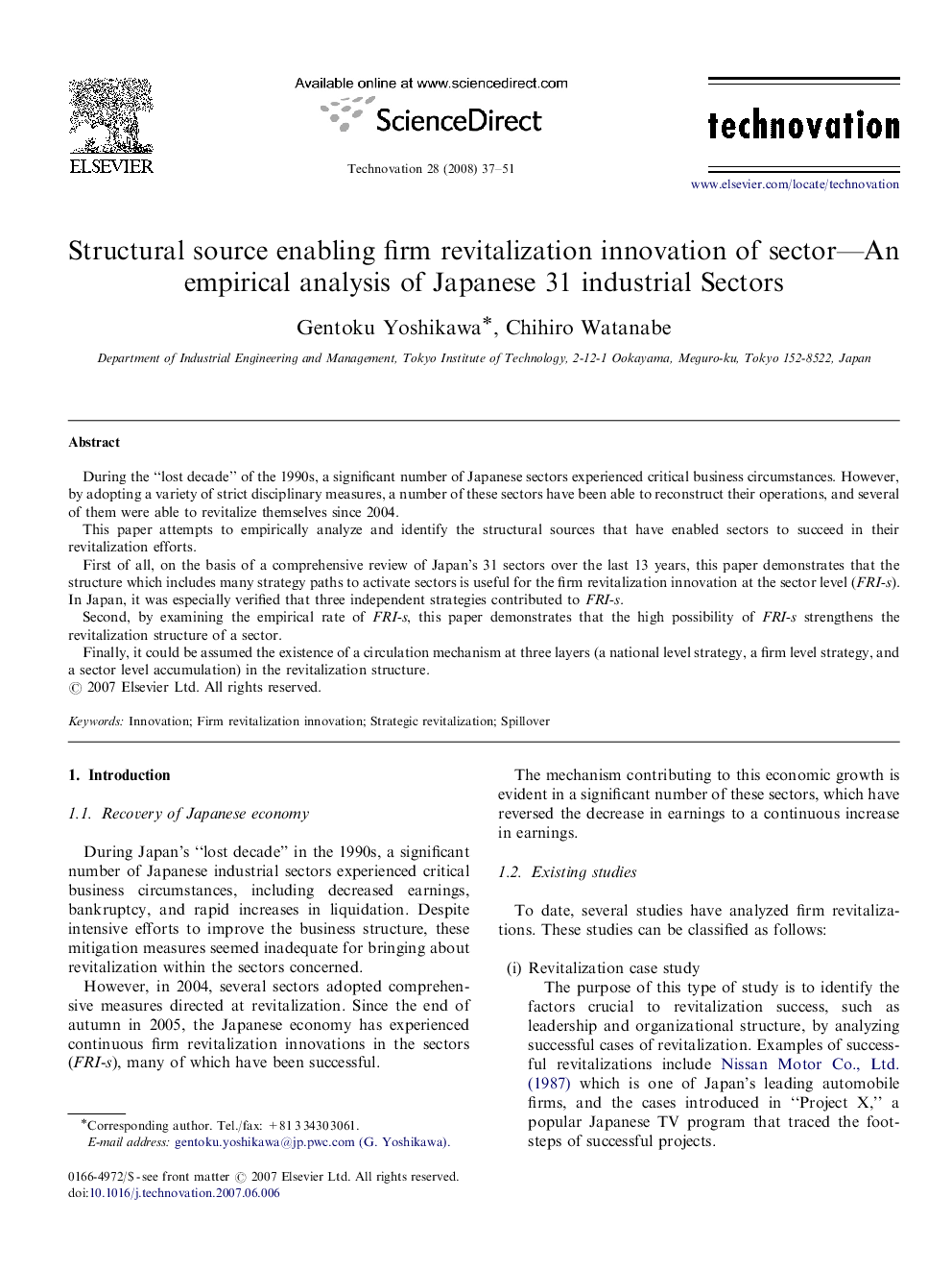 Structural source enabling firm revitalization innovation of sector—An empirical analysis of Japanese 31 industrial Sectors