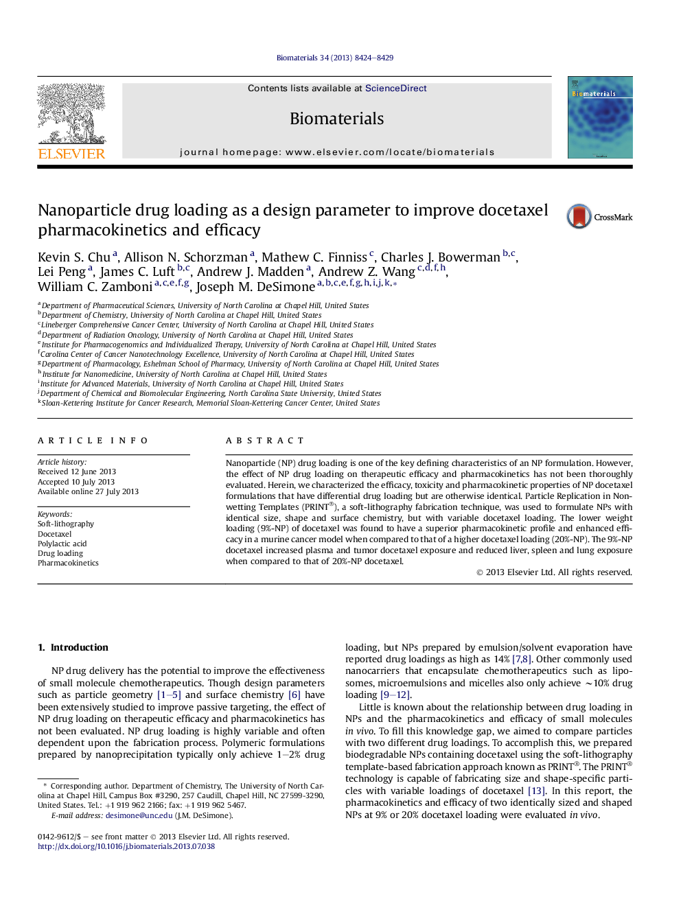 Nanoparticle drug loading as a design parameter to improve docetaxel pharmacokinetics and efficacy