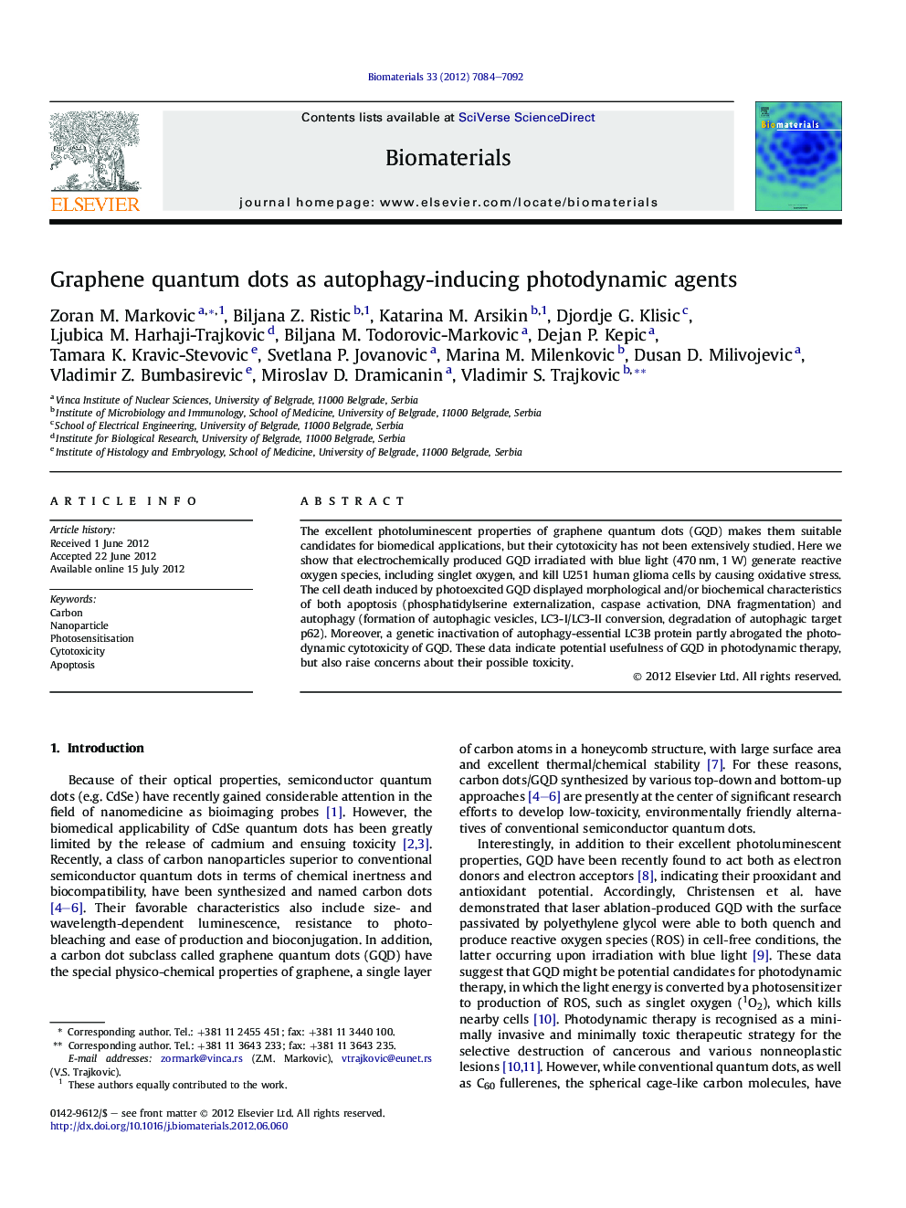 Graphene quantum dots as autophagy-inducing photodynamic agents