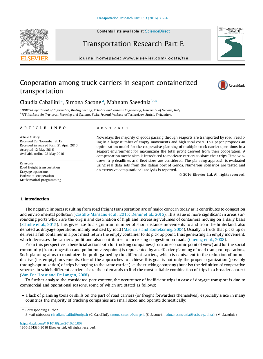 Cooperation among truck carriers in seaport containerized transportation