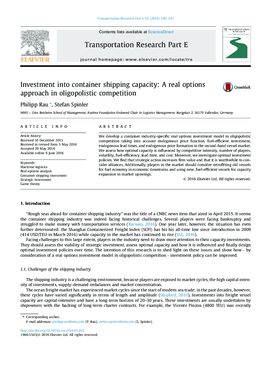 Investment into container shipping capacity: A real options approach in oligopolistic competition