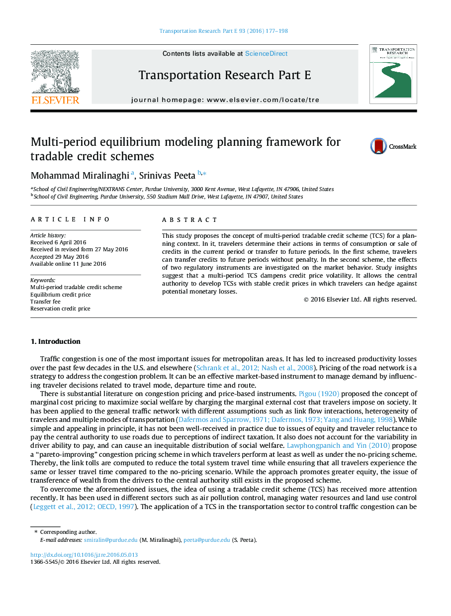 Multi-period equilibrium modeling planning framework for tradable credit schemes