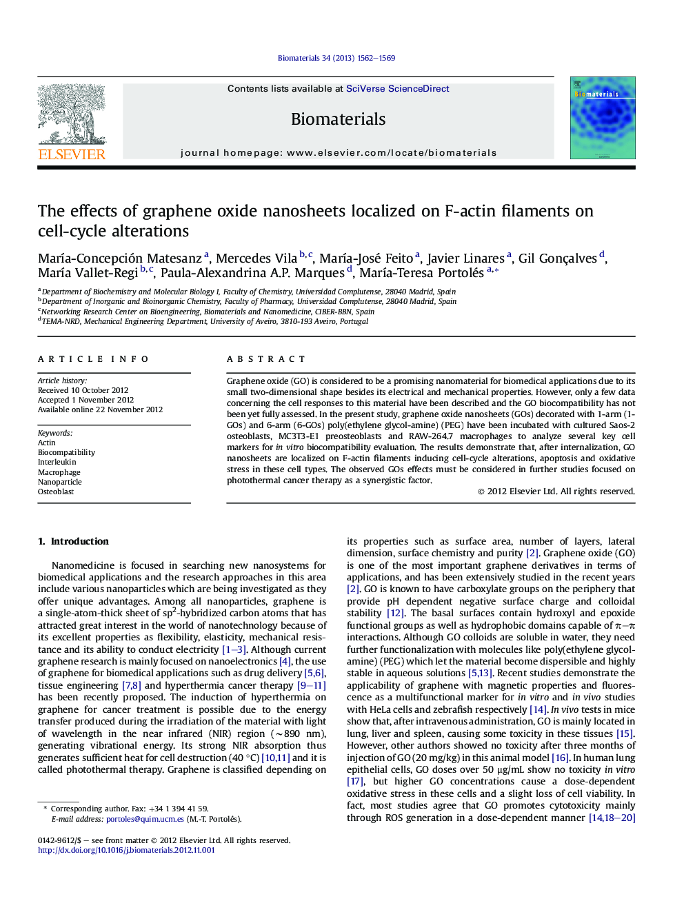 The effects of graphene oxide nanosheets localized on F-actin filaments on cell-cycle alterations