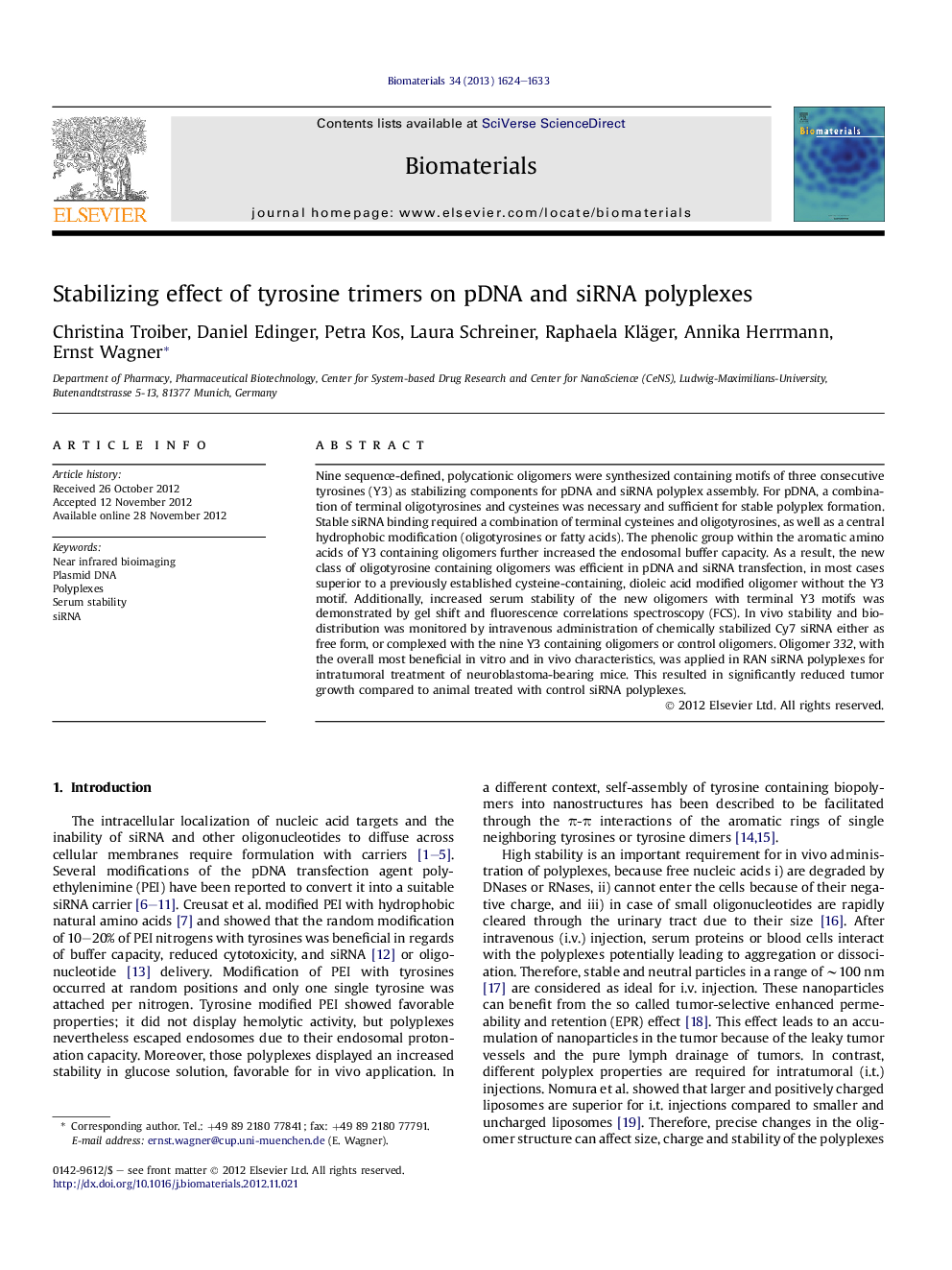 Stabilizing effect of tyrosine trimers on pDNA and siRNA polyplexes