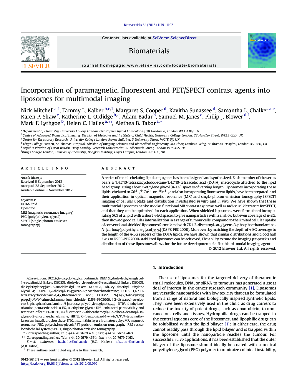 Incorporation of paramagnetic, fluorescent and PET/SPECT contrast agents into liposomes for multimodal imaging