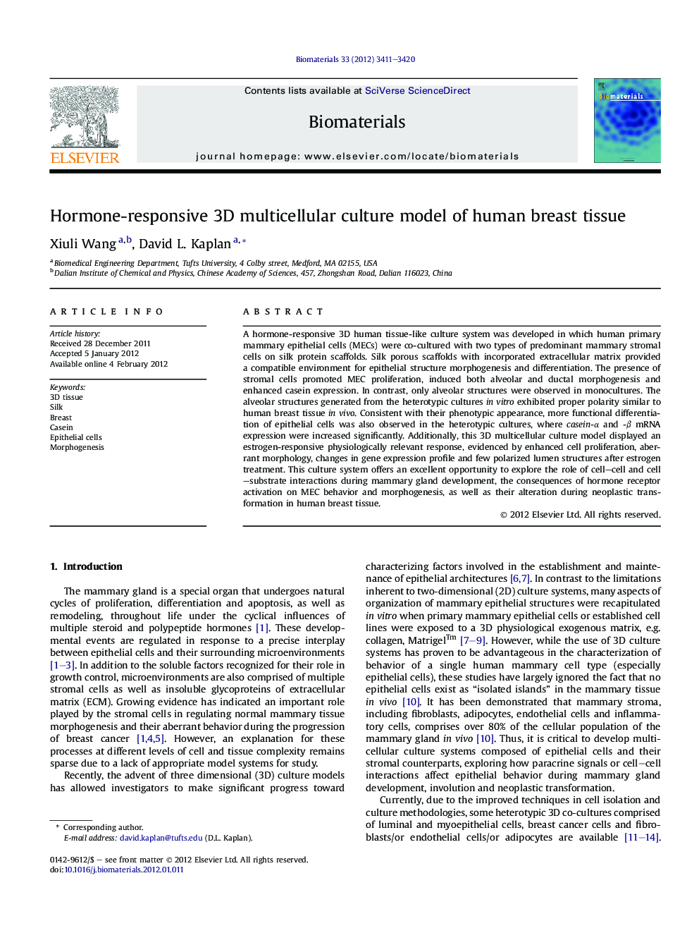 Hormone-responsive 3D multicellular culture model of human breast tissue