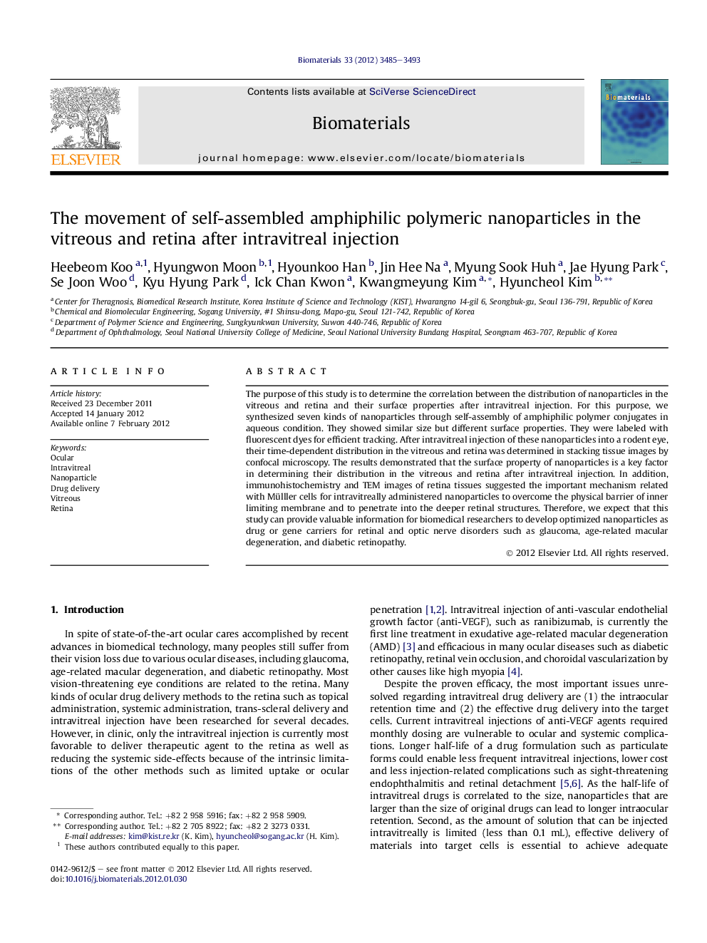 The movement of self-assembled amphiphilic polymeric nanoparticles in the vitreous and retina after intravitreal injection