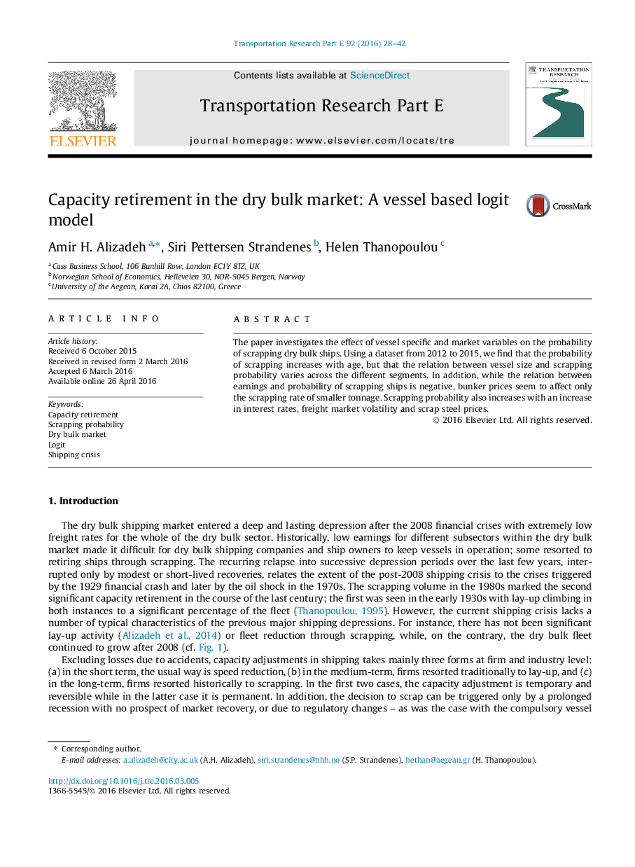 Capacity retirement in the dry bulk market: A vessel based logit model