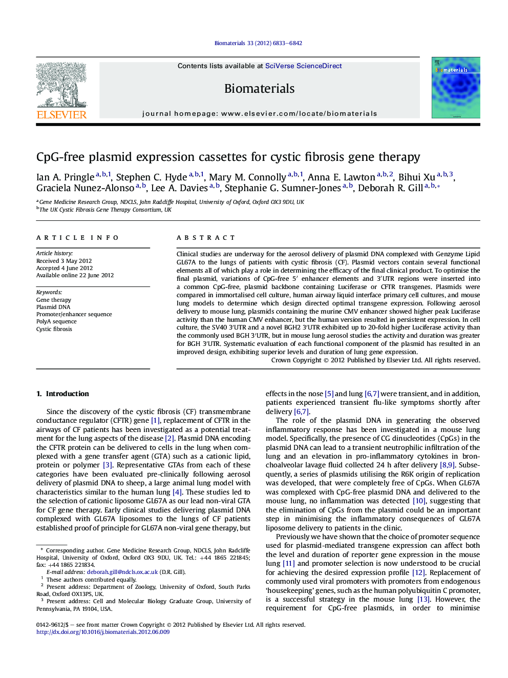 CpG-free plasmid expression cassettes for cystic fibrosis gene therapy