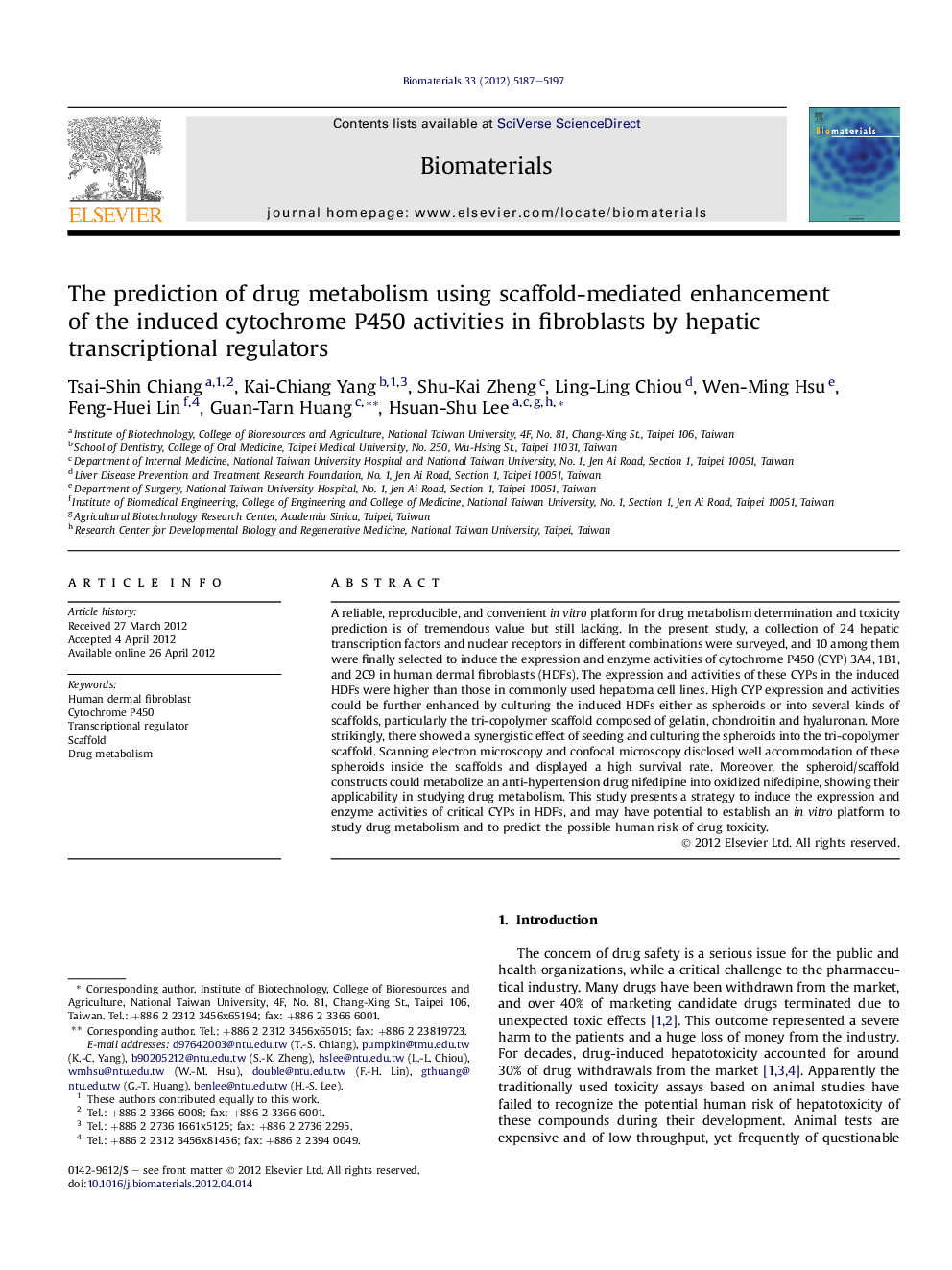 The prediction of drug metabolism using scaffold-mediated enhancement of the induced cytochrome P450 activities in fibroblasts by hepatic transcriptional regulators