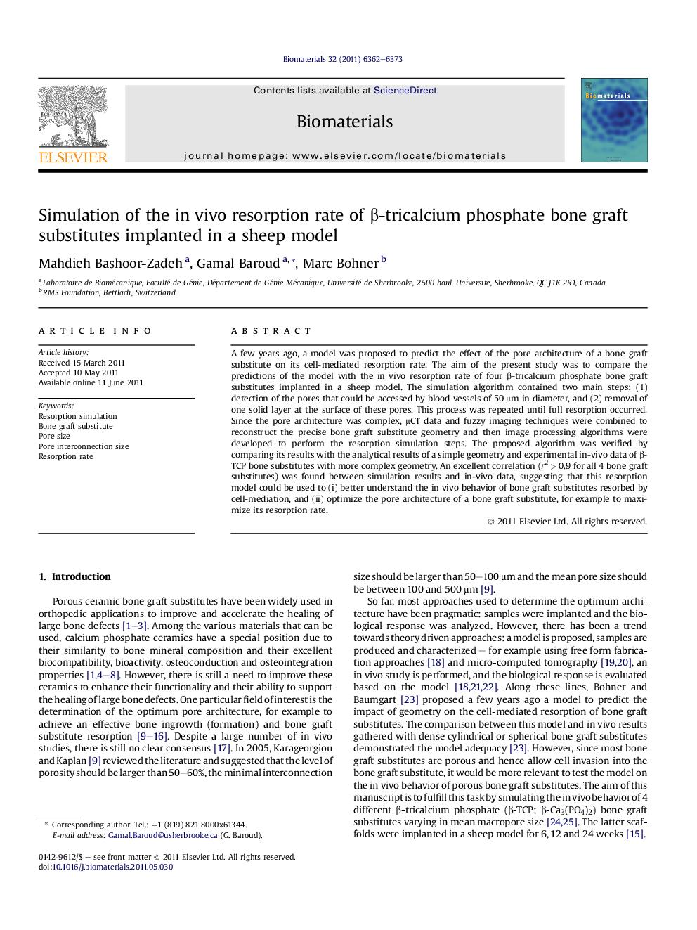 Simulation of the inÂ vivo resorption rate of Î²-tricalcium phosphate bone graft substitutes implanted in a sheep model