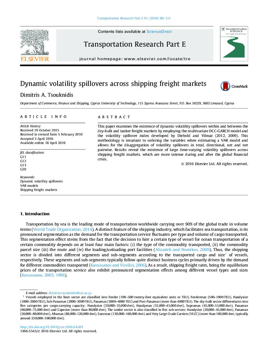 Dynamic volatility spillovers across shipping freight markets