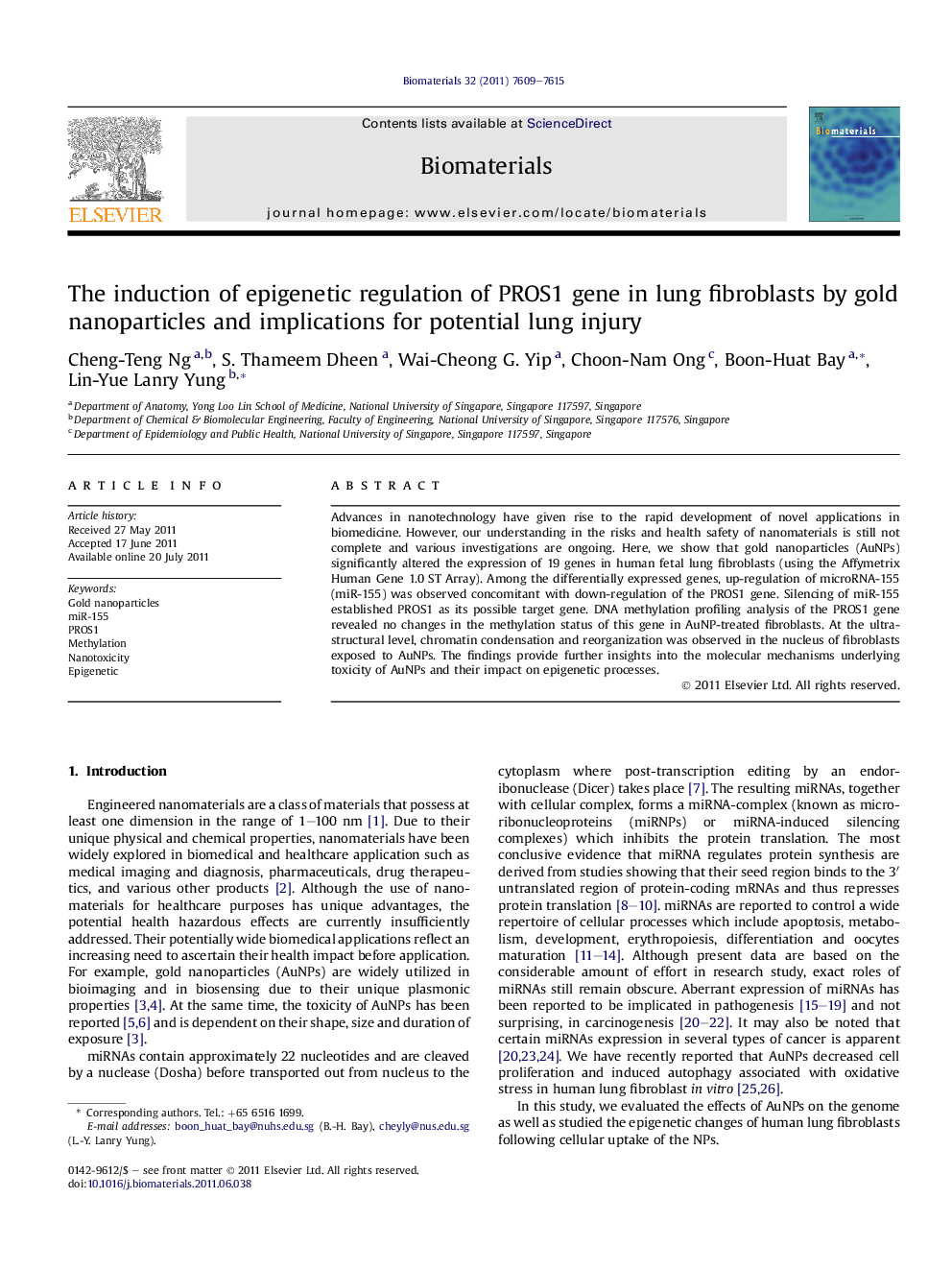 The induction of epigenetic regulation of PROS1 gene in lung fibroblasts by gold nanoparticles and implications for potential lung injury