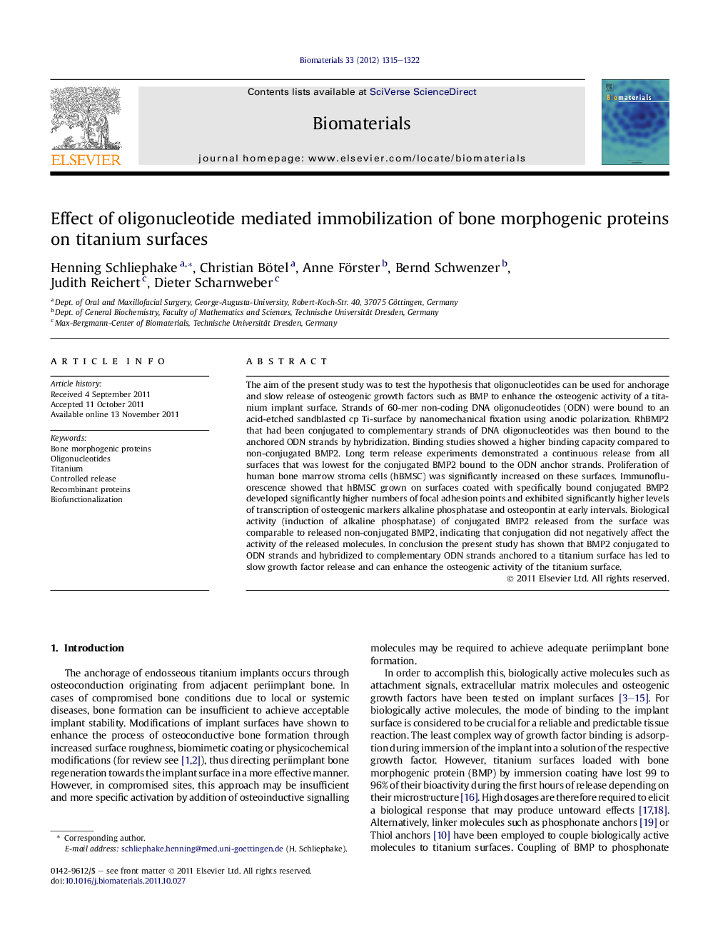 Effect of oligonucleotide mediated immobilization of bone morphogenic proteins on titanium surfaces